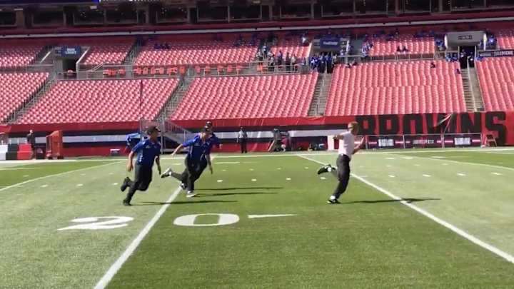 Friday’s Hot Clicks: Browns Security Guards Practice Tackling Fan Running on the Field