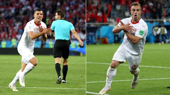 Switzerland's Xhaka, Shaqiri Make Albanian Flag Symbol After Scoring vs. Serbia Switzerland's Xhaka, Shaqiri Make Albanian Flag Symbol After Scoring vs. Serbia