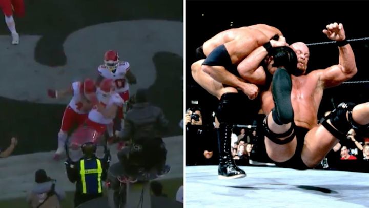 Watch: Travis Kelce Hits Teammate With Stone Cold Stunner After Touchdown