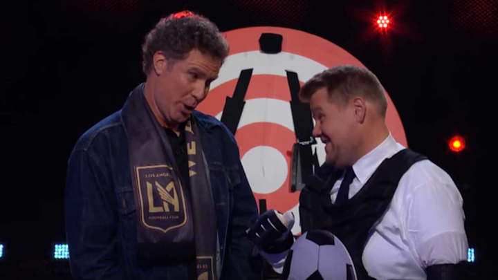 Watch: Will Ferrell, LAFC Players Use James Corden as Target Practice Watch: Will Ferrell, LAFC Players Use James Corden as Target Practice