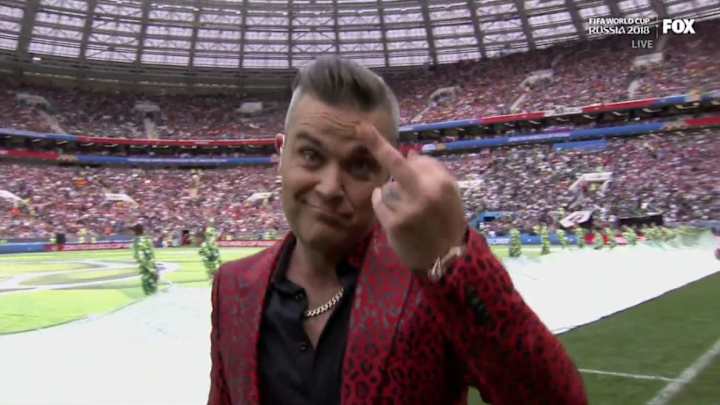 Watch: Robbie Williams Flips Off the Camera During World Cup Opening Ceremony