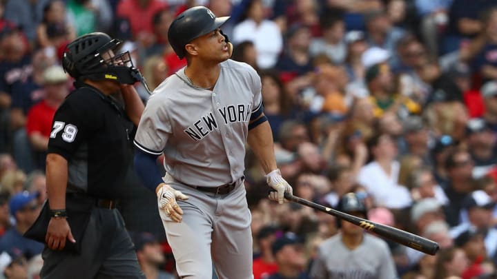 Watch: Yankees' Giancarlo Stanton Plunked With Own Home Run Ball by Red Sox Fan