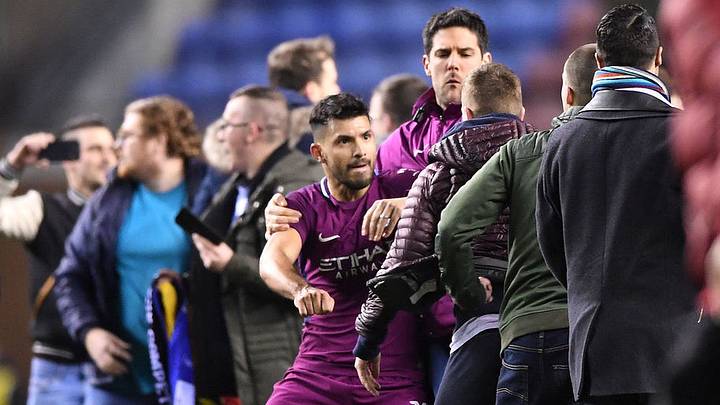 Sergio Aguero Claims He Was Spat at By Wigan Fan During FA Cup Pitch Storming