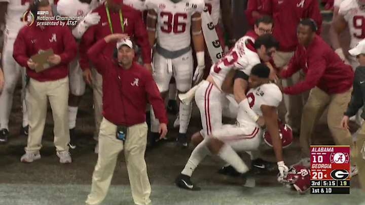 Watch: Alabama LB Mekhi Brown Involved in Sideline Scuffle After Personal Foul Penalty