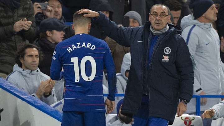 Maurizio Sarri Compares Eden Hazard to Lionel Messi After Belgian Scores 100th Chelsea Goal Maurizio Sarri Compares Eden Hazard to Lionel Messi After Belgian Scores 100th Chelsea Goal