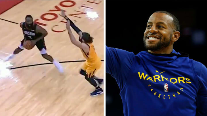 James Harden Gets Away With Travel on Step Back, Andre Iguodala Asks Officials for Answers James Harden Gets Away With Travel on Step Back, Andre Iguodala Asks Officials for Answers