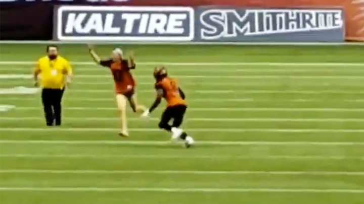 Watch: Fan Runs On the Field During CFL Game and Gets Crushed by a Player Watch: Fan Runs On the Field During CFL Game and Gets Crushed by a Player