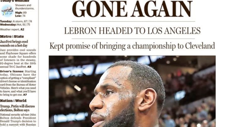PHOTO: Cleveland Plain Dealer Bids Farewell to LeBron With 'Gone Again' Headline