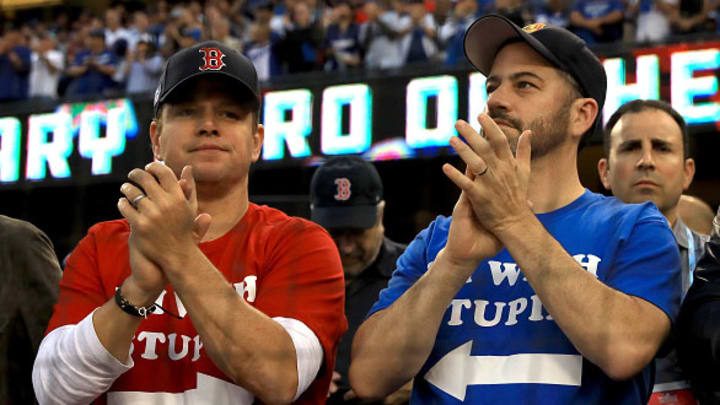 Matt Damon, Jimmy Kimmel Wear Matching 'I'm With Stupid' Shirts to World Series Game 5