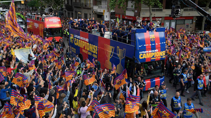 Barcelona Celebrates Copa Del Rey, La Liga Titles, Iniesta With Huge Bus Parade