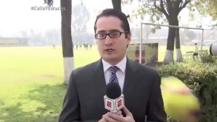 Watch: Soccer Player Nearly Drills Broadcaster with Shot; Hilariously Claims It Wasn't Intentional