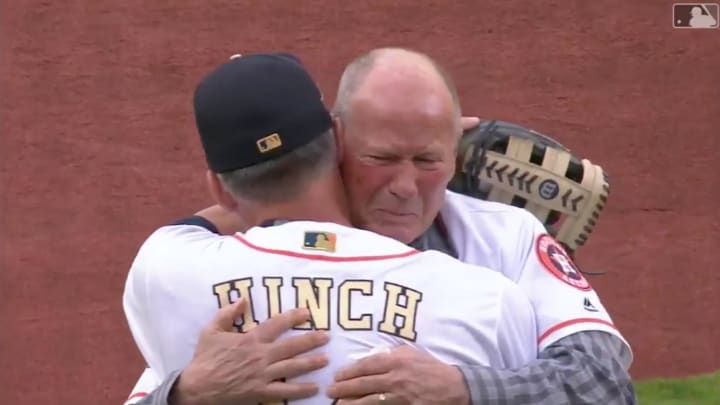 Former Astros Coach Who Nearly Died After World Series Parade Throws First Pitch Former Astros Coach Who Nearly Died After World Series Parade Throws First Pitch
