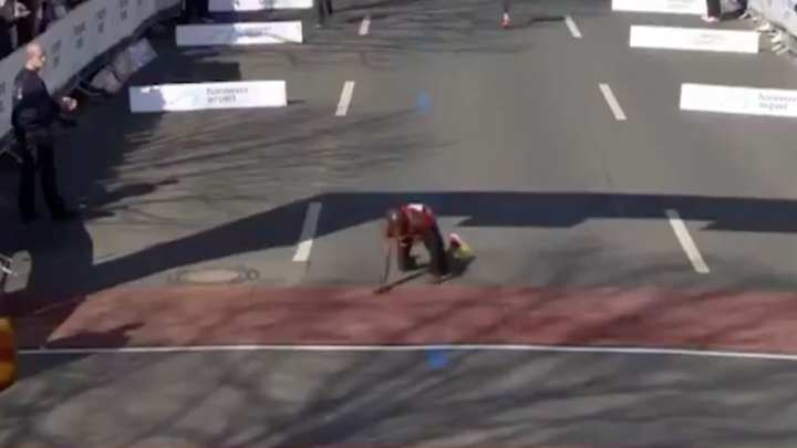 Watch: Kenyan Marathoner Collapses By Marathon Finish Line, Crawls To Second Place