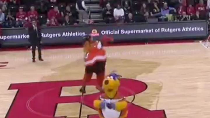 Watch: Gritty Sinks Half-Court Shot in Surprise Appearance at Rutgers Game