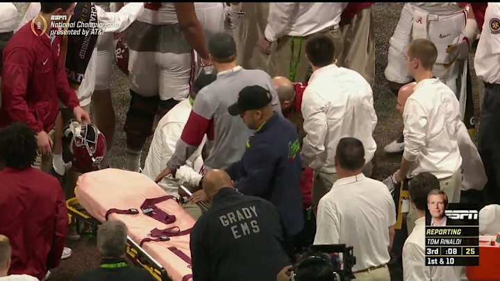 Alabama's Kyriq McDonald Collapses On Sidelines During National Championship, Carted Off The Field