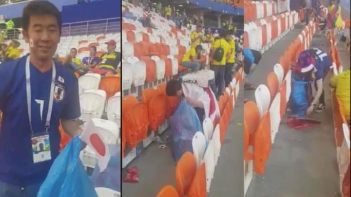 EJEMPLAR | Hinchas japoneses recogen su basura tras el partido con Colombia EJEMPLAR | Hinchas japoneses recogen su basura tras el partido con Colombia