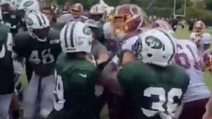 Watch: Massive Fights Break Out at Redskins-Jets Joint Training Camp Practice Watch: Massive Fights Break Out at Redskins-Jets Joint Training Camp Practice