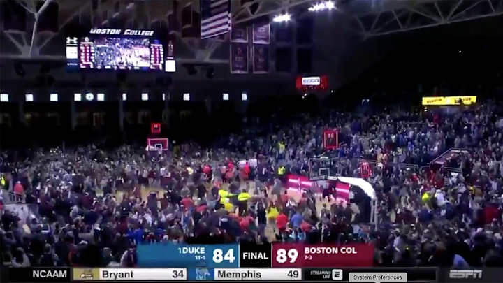 Watch: Boston College Fans Storm Court After Beating No.1 Duke