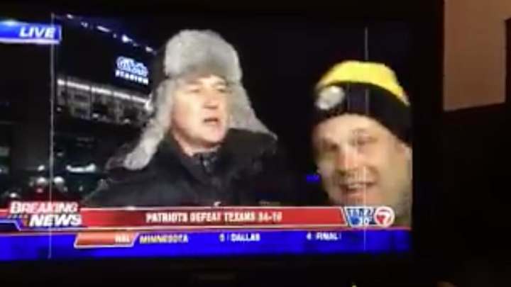 Watch: Boston sports reporter shoves idiot Steelers fan out of his shot