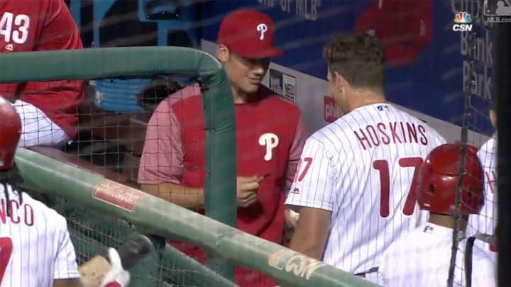 Watch: Phillies' Rhys Hoskins Has Teammate Asking for His Autograph After Latest Home Run