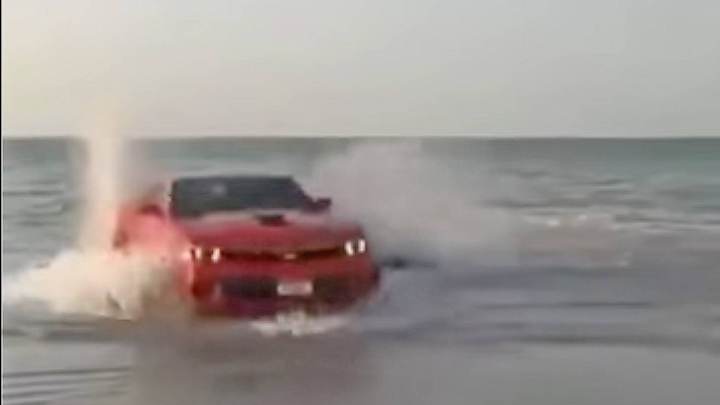 Watch: Idiot Chevy Camaro driver does donuts in the ocean Watch: Idiot Chevy Camaro driver does donuts in the ocean