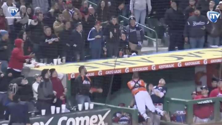 Watch: Mexican league catcher does Superman dive down dugout steps
