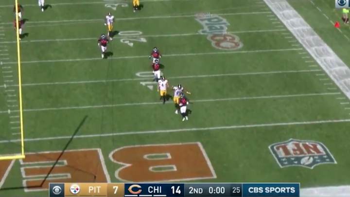 Watch: Bears Player Doesn't Realize Guy is Behind Him, Gets Stripped at One-Yard Line