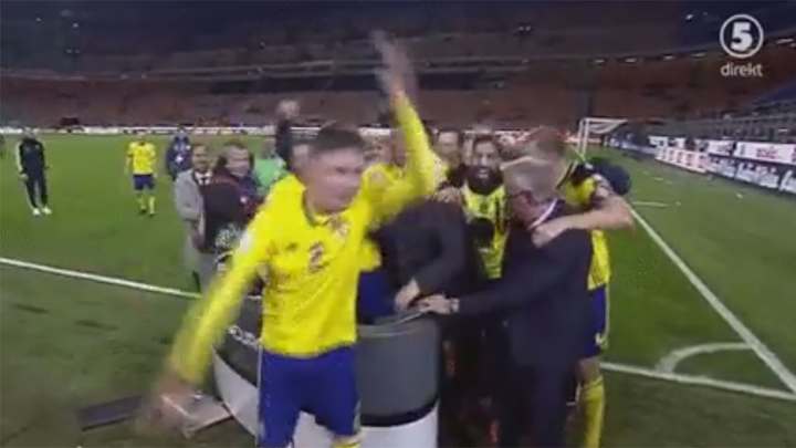 Watch: Swedish Players Celebrate, Destroy Broadcaster's Table After Qualifying for World Cup
