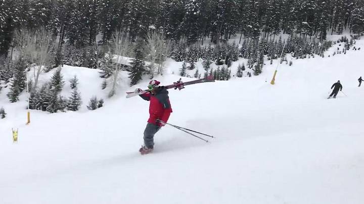 Video: Skier effortlessly glides down mountain in just his boots Video: Skier effortlessly glides down mountain in just his boots
