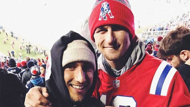 Johnny Manziel attends AFC Championship Game in Tom Brady jersey