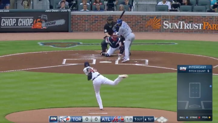 Julio Teheran drills Jose Bautista with fastball in first at bat Julio Teheran drills Jose Bautista with fastball in first at bat