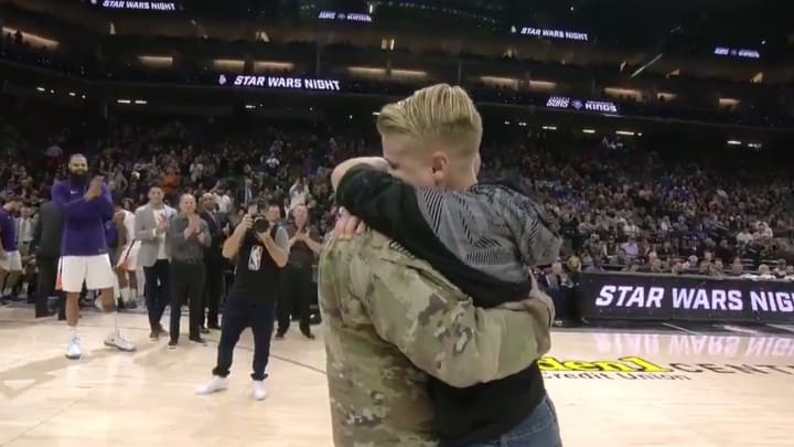 Watch: Soldier Comes Home to Surprise Children at Kings Game