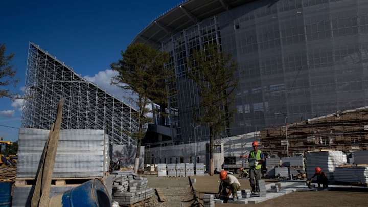 PHOTO: Russia World Cup Stadium Forced to Build Stands Outside of Arena PHOTO: Russia World Cup Stadium Forced to Build Stands Outside of Arena