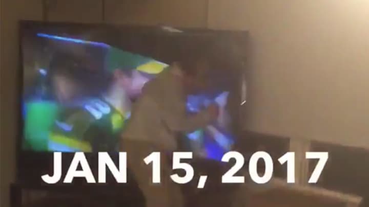 Distraught Cowboys fan runs directly into, punches the hell out of giant flatscreen TV Distraught Cowboys fan runs directly into, punches the hell out of giant flatscreen TV