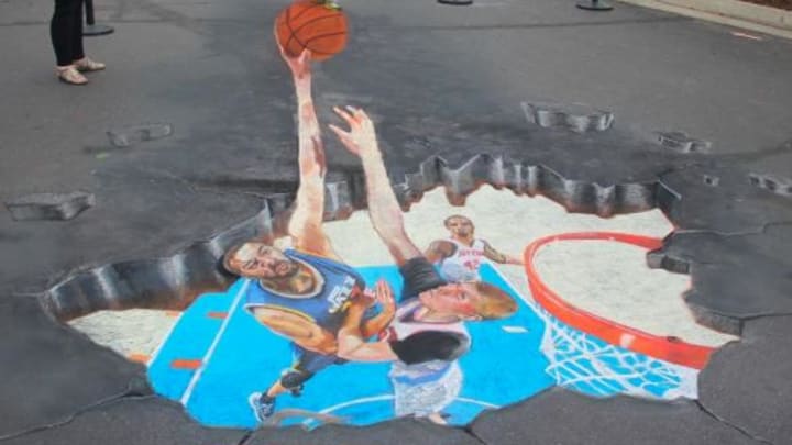 Jazz Fans Make 25-Foot Chalk Drawing of Rudy Gobert Posterizing Kristaps Porzingis