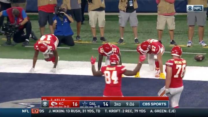 Watch: Travis Kelce Scores, Then Wins a Potato Sack Race in the End Zone Watch: Travis Kelce Scores, Then Wins a Potato Sack Race in the End Zone