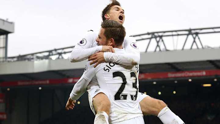 Swansea stuns Liverpool 3-2 to climb off bottom of league