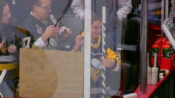 Penguins Fan Completely Overwhelmed by Getting Signed Stick From Phil Kessel