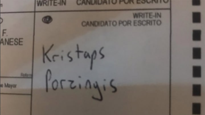 It Looks Like Someone Voted for Kristaps Porzingis for NYC Mayor It Looks Like Someone Voted for Kristaps Porzingis for NYC Mayor