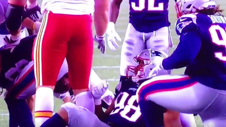 Watch: Travis Kelce Pushes Patriots Player in the Groin With the Ball