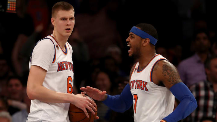 Report: Melo ‘chewed out’ Kristaps Porzingis over praise of triangle offense