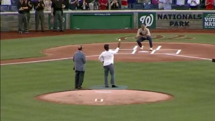 Watch: Officer hurt in GOP practice shooting throws first pitch at Congressional game Watch: Officer hurt in GOP practice shooting throws first pitch at Congressional game