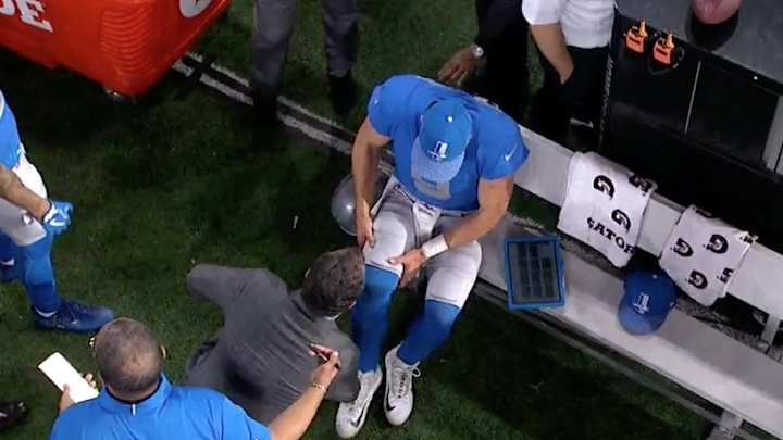 Matthew Stafford Limps Off Field After Hard Hit On Marvin Jones Jr. Touchdown Pass Matthew Stafford Limps Off Field After Hard Hit On Marvin Jones Jr. Touchdown Pass