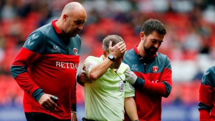 Referee Left Motionless on the Pitch After Horror Collision With Charlton Player Referee Left Motionless on the Pitch After Horror Collision With Charlton Player