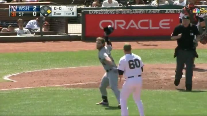 Twitter roasts Bryce Harper for terrible helmet throw before bench–clearing brawl