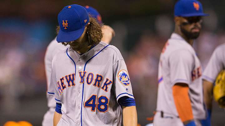 Mets' Jacob deGrom Leaves in Seventh After Getting Hit on Arm by Batted Ball