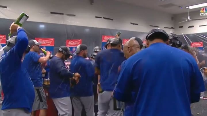 Watch: Joe Maddon Pours Champagne on Himself to Celebrate Division Title Watch: Joe Maddon Pours Champagne on Himself to Celebrate Division Title