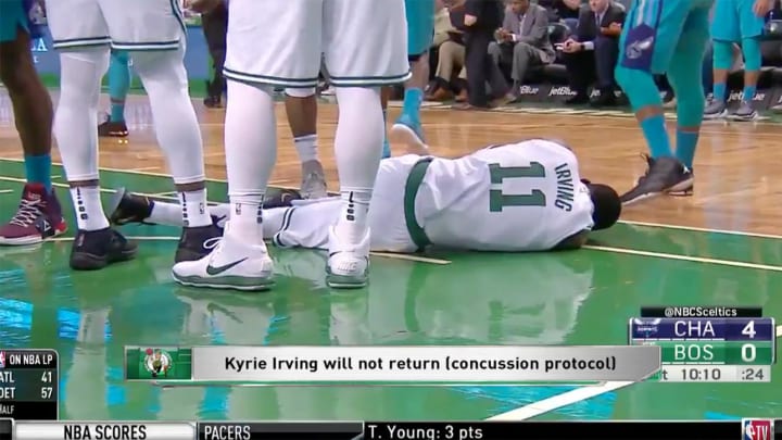 Celtics PG Kyrie Irving Leaves Game After Blow to The Head Celtics PG Kyrie Irving Leaves Game After Blow to The Head