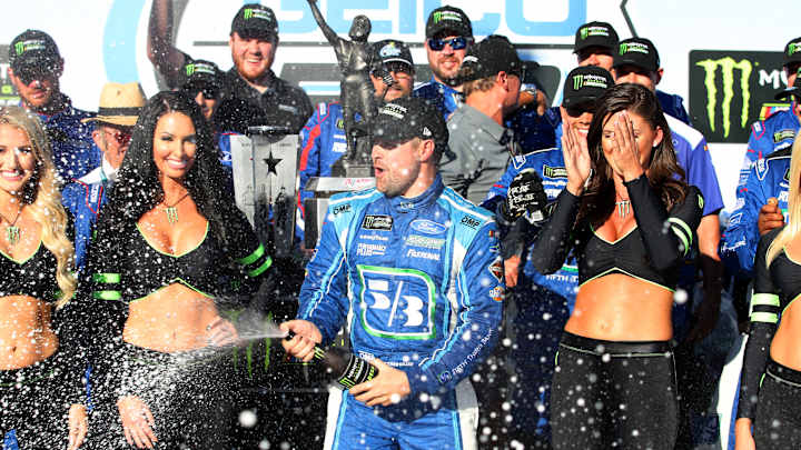 Ricky Stenhouse Jr. passes Kyle Busch on final lap of Geico 500 for first NASCAR Cup win