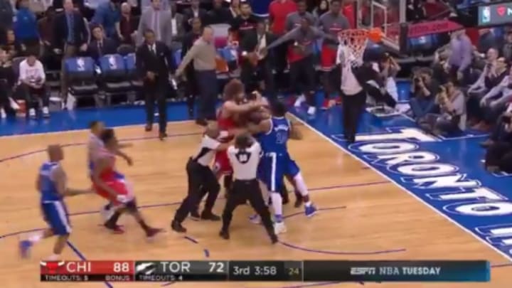 Watch: Bulls' Robin Lopez and Raptors' Serge Ibaka exchange punches, get ejected